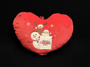 Pernă inimă Moș Crăciun, ren și om de zăpadă