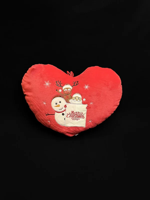 Pernă inimă Moș Crăciun, ren și om de zăpadă
