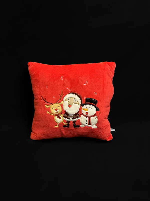 Pernă pătrată Moș Crăciun, ren și om de zăpadă