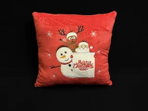 Pernă pătrată Moș Crăciun, ren și om de zăpada