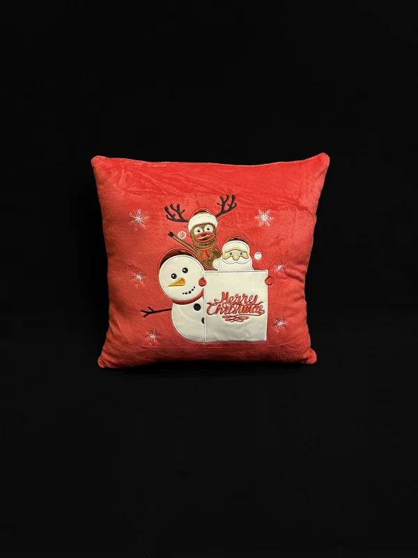 Pernă pătrată Moș Crăciun, ren și om de zăpada